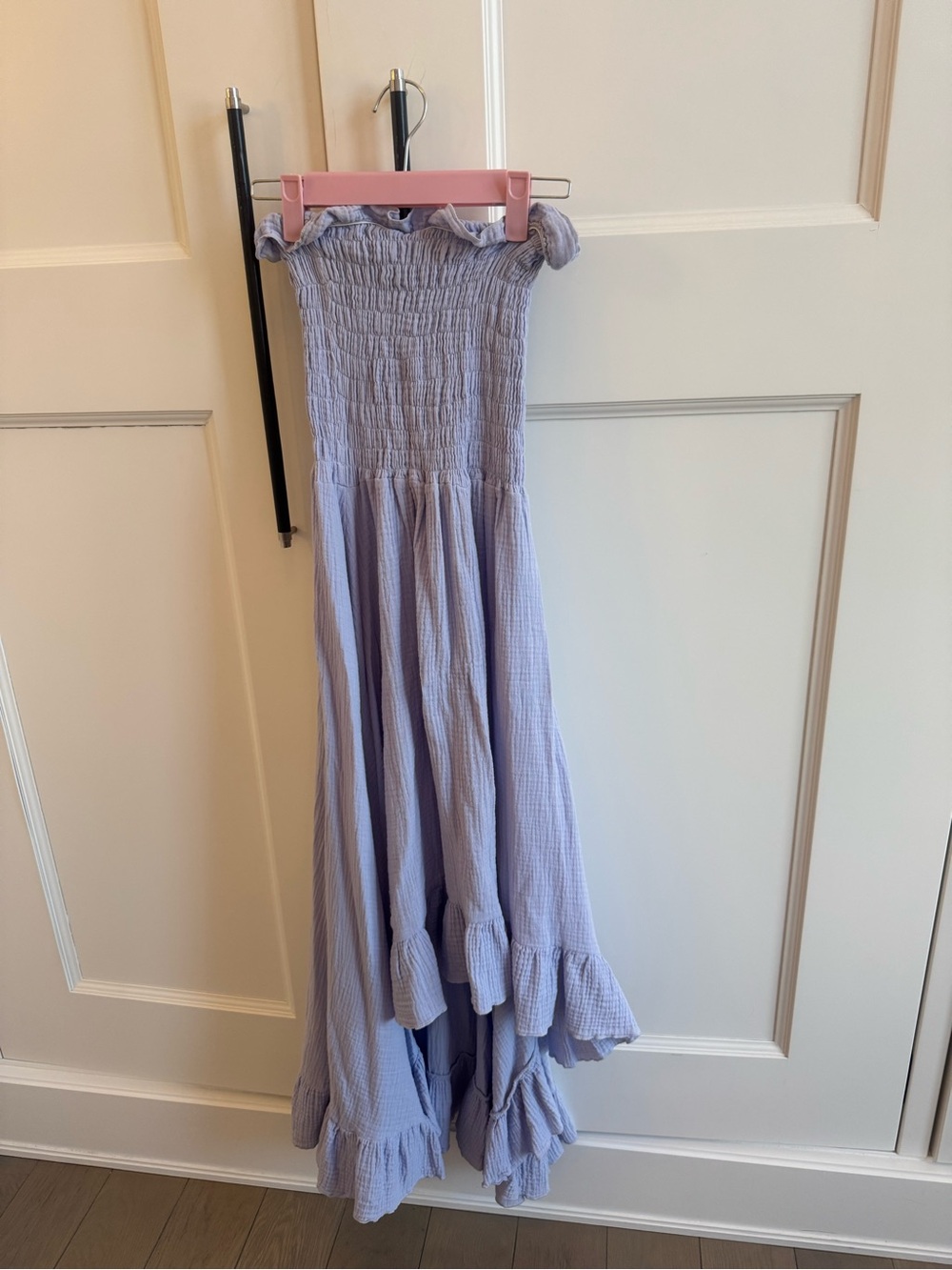 Smocked blue Maxi/high low Dresswith Ruffle Hem